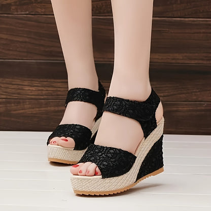Women's Peep Toe Wedge Sandals, Fashionable Ankle Strap Slingback Platform Heels, All-Match Going Out Sandals
