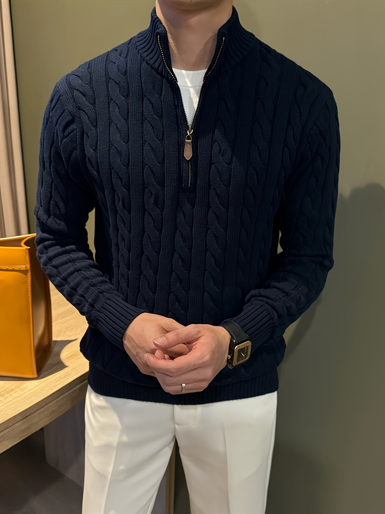 Men'S Casual Knit Sweater with a Half-Zip And Stand Collar, Perfect for a Relaxed Autumn And Winter Style