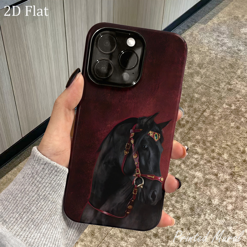 Cute Black Horse Print Phone Case for iPhone Models
