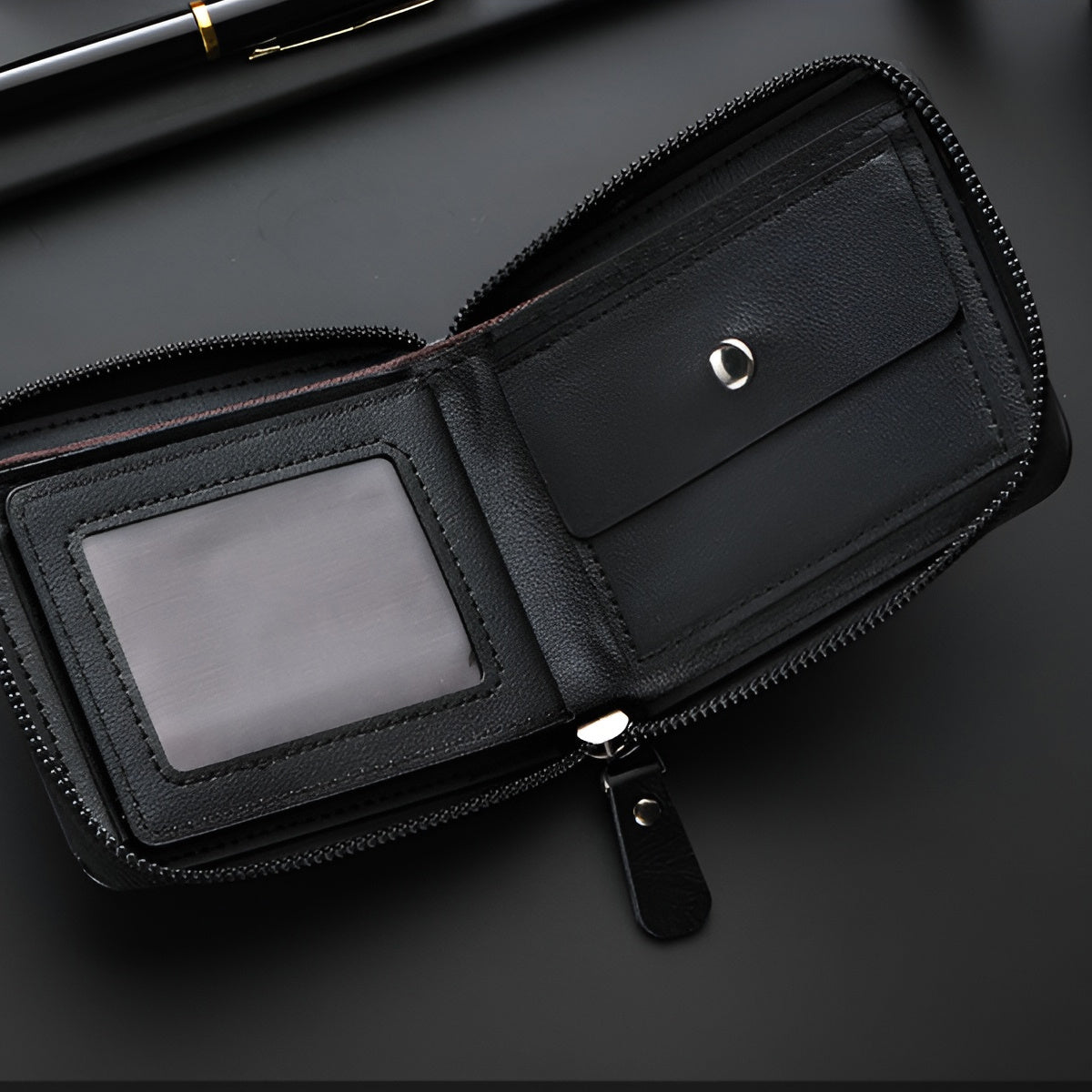 Luxury Faux Leather Wallet for Men | Crocodile Pattern, Embossed Top, Smooth Black, Zip Closure, Multiple Card Slots, Large Capacity, Stitched Design - Perfect Gift for Father, Husband, Brother