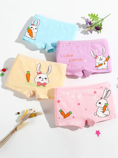 Girls' Cotton Briefs with Cute Rabbit Print – 4 Pack