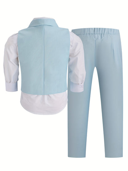 Boys' Korean Style Solid Color Vest Suit with Bow Tie