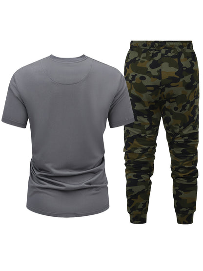 Men'S Camouflage Short Sleeve T-Shirt & Pants Set - Breathable, Quick-Dry Knit Fabric, Casual Style, Regular Fit, Ideal for Outdoor Activities, Hiking, and Fishing, Outdoor Clothing | Casual Style | Comfortable Fit