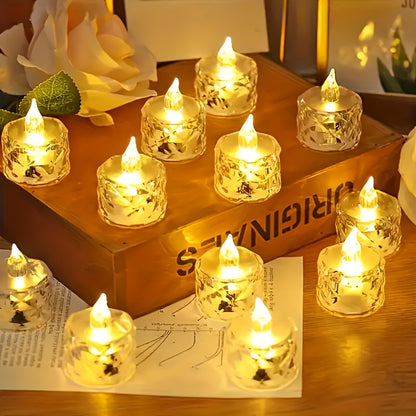 LED Candle Set with Crystal Pattern - Battery-Powered Indoor Table Decorations for Birthdays, Christmas, Halloween, Weddings, Parties & Holidays, Non-Rechargeable Battery, Round Shape, Holiday Candle Lighting | Elegant Candle