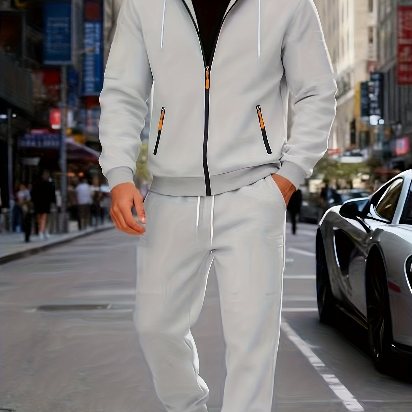 Men's Fashion Casual Sportswear Set with Cardigan, Multi-Pocket Decorative Sweatshirt, Hooded Top and Bottoms