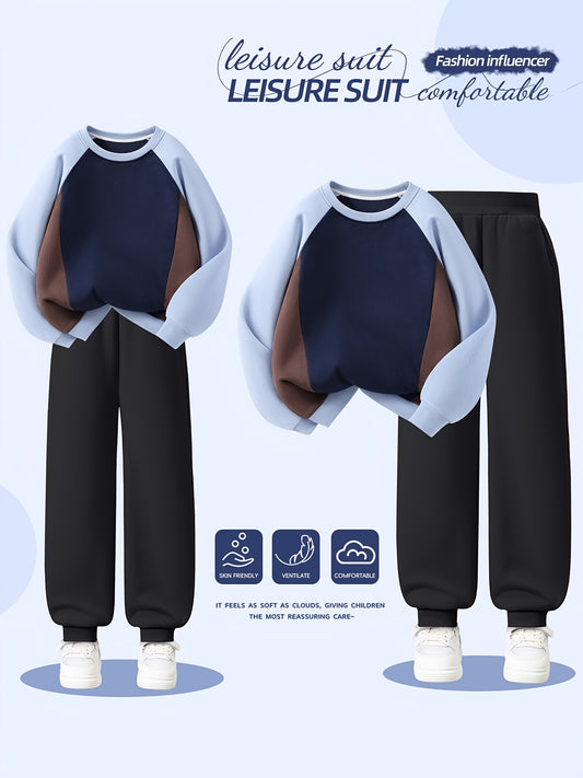 Boys' Casual Cotton Sweatshirt & Jogger Set for Fall/Winter