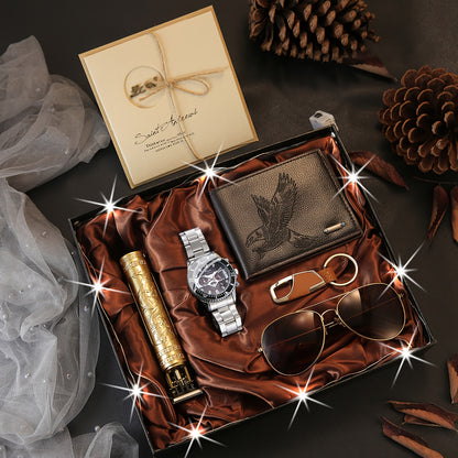 7pcs Men'S Luxury Business Gift Set - Elegant Watch, Wallet, Glasses, Keychain, Greeting Card & Gift Box - Perfect for Christmas, Halloween, Birthday, Christmas Gift Set|elegant Gift Box|durable Gift Box, Gift Box For Men