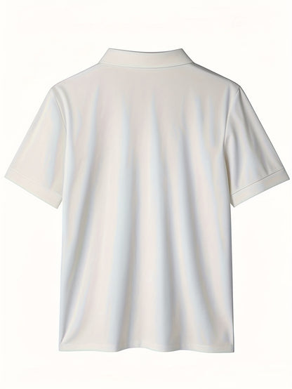 Men'S Casual Short Sleeve T-Shirt - Solid Black, Regular Fit, Button-Up Collar, Lightweight Polyester Blend for Spring & Summer, Spring Summer Apparel | Classic Collar Tee | Glossy Texture
