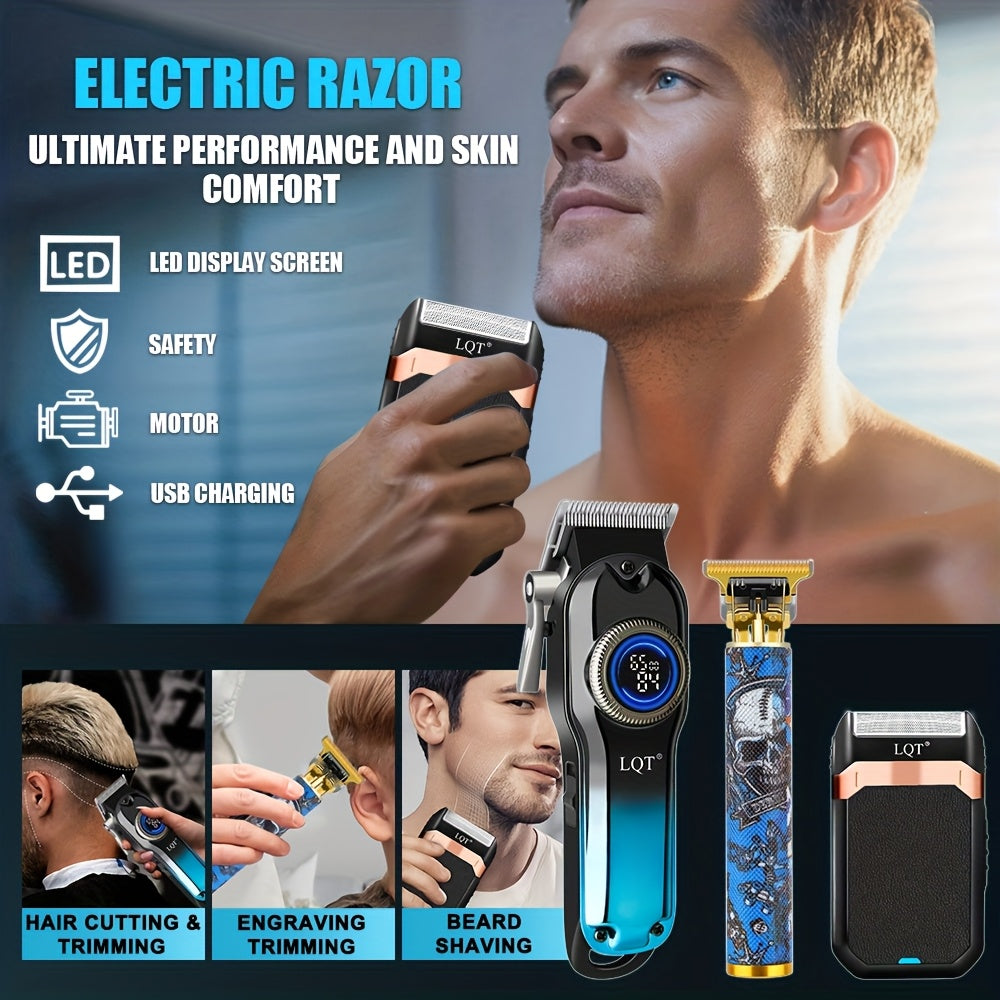 LQT 1/2/3pcs Professional Salon Hair Clipper Set, Including Hair Clippers, T-Shaped Trimmers, Beard Trimmers And Electric Shavers, with Eight Limit Combs, Compact Design, Zero-Gap Precision Trimming, to Meet The Needs of Barb - ayq