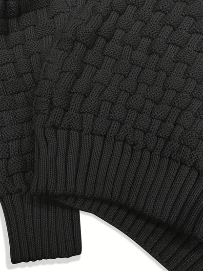 Men's Casual Waffle Pattern High Stretch Sweater, Chic Mature Pullover Sweater For Fall Winter