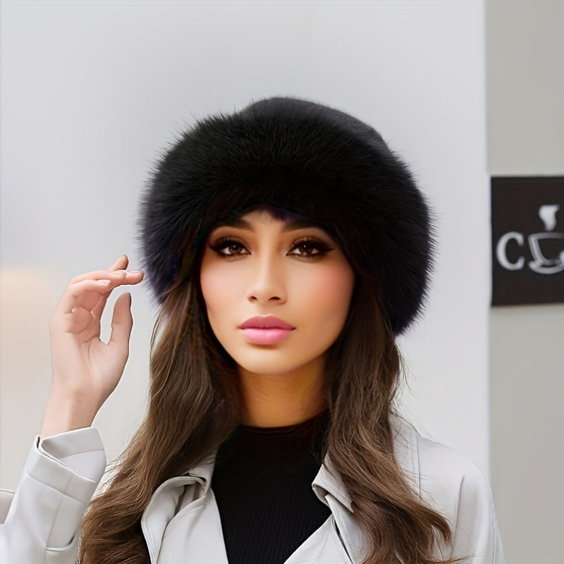 Women's Faux Fur Winter Bucket Hat, Soft Warm Thermal Hat