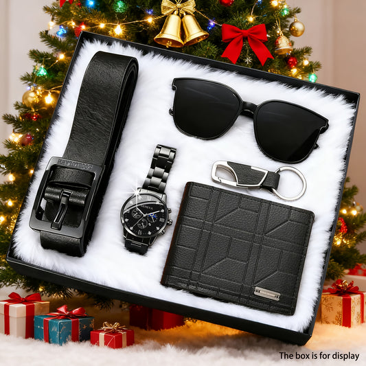 5pcs Casual Set Including a Watch, Glasses, Wallet, And a Keychain with a Waist Chain - The Perfect Gift.