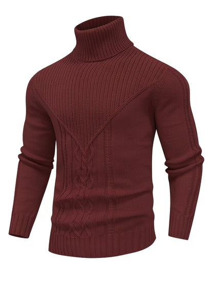 Men'S Casual Winter High Neck Turtleneck Sweater | Black Solid Color, Medium Stretch Fabric, Regular Fit, Hand Wash Only, Sleek Knitwear, Long Sleeve, Rib-Knit Detail