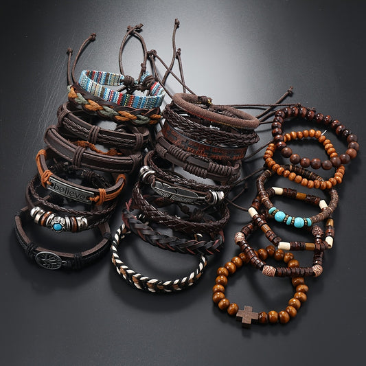 21pcs Vintage Braided Bracelet Set, Unisex Daily Decor Gift for Men and Women, Christmas, Halloween, New Year Gift