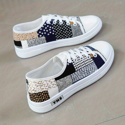 Women'S Lightweight Breathable Casual Sneakers - Comfortable Low-Top Lace-Up Shoes with Soft Fabric Lining, Durable Rubber Sole  Stylish White  Navy Blue Design for Spring/Summer Casual Attire, Ladies Sneakers, Everyday Foo