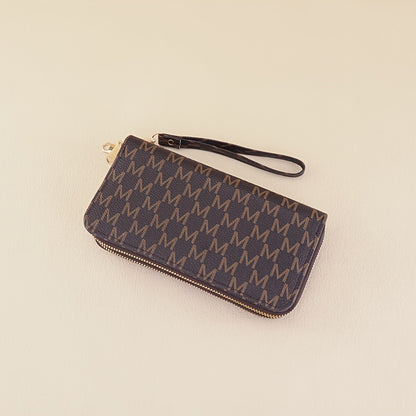 Women'S Elegant Patchwork Wallet & Wristlet Clutch - Large Capacity Double-Zip Coin Purse with Golden-Tone M-Logo, Golden-Tone Hardware & Wrist Strap