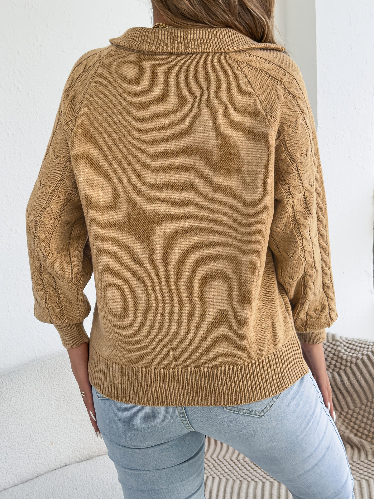 Women's Fall Winter Pullover Sweater with Zipper Lapel