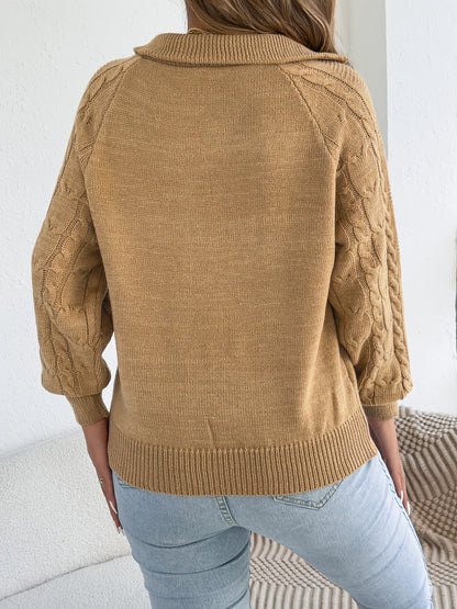 Women's Fall Winter Pullover Sweater with Zipper Lapel