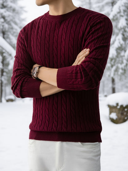 Men's Thick Winter Knit Sweater - High-Elastic Breathable Round Neck Pullover with Cross-Over Collar & Asymmetric Hem, Warm Casual Sweater for Fall/Winter, Machine Washable (Suitable for Daily Wear, Parties, Skiing) - Non- So