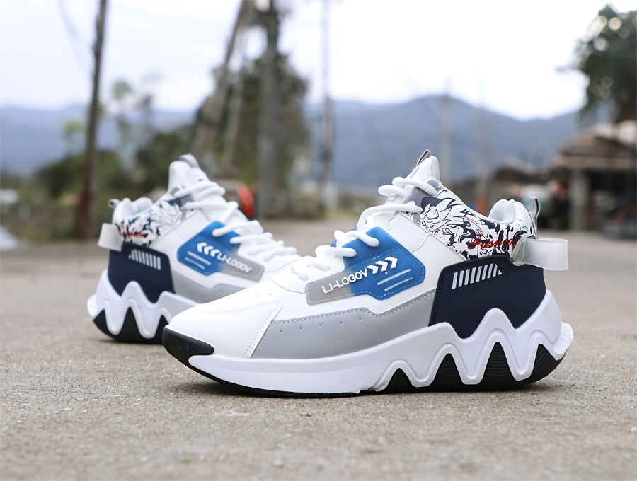 Men's High-Top Basketball Sneakers, Preppy Street Style, Solid Color with Cartoon  Stripes, All-Season Lace-Up Sports Shoes, Faux Upper, Fabric Inner, Rubber Sole, for Running, Hiking  Casual Wear, Outdoor Activities Shoes