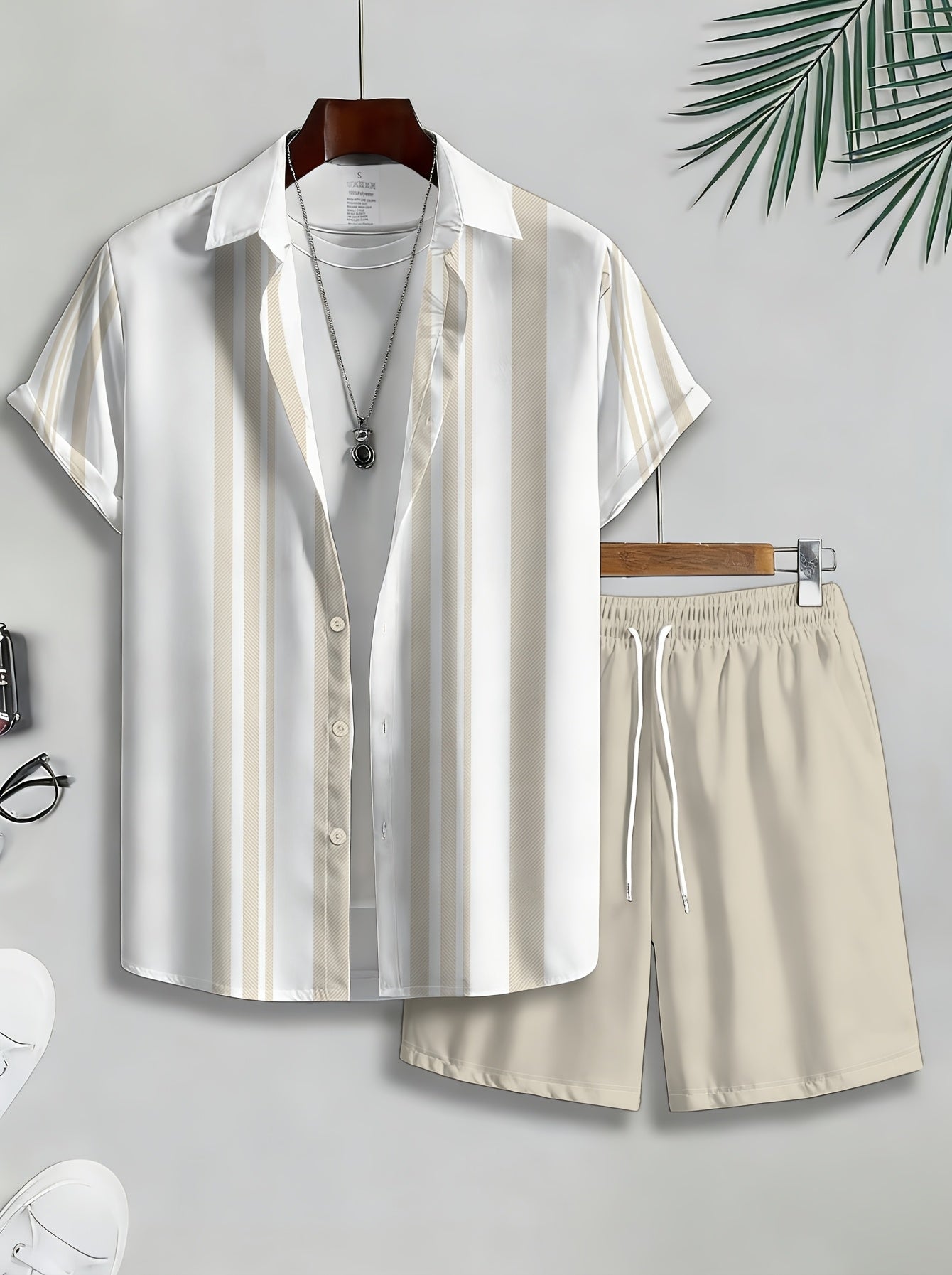 Men's Casual 2-Piece Striped Shirt & Shorts Summer Set