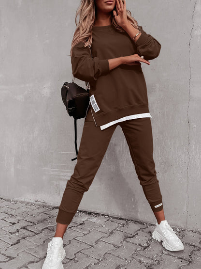 Spring-Fall Casual Two-Piece Set with Zipper Pocket Pants - ayq