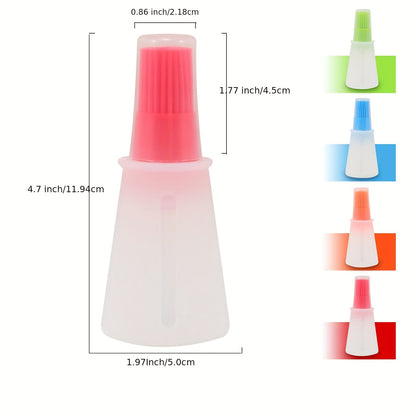 1pc Portable Silicone Oil Bottle With Brush Grill Oil Brushes Pastry Plastic Kitchen Oil Bottle Outdoor Baking BBQ Brush