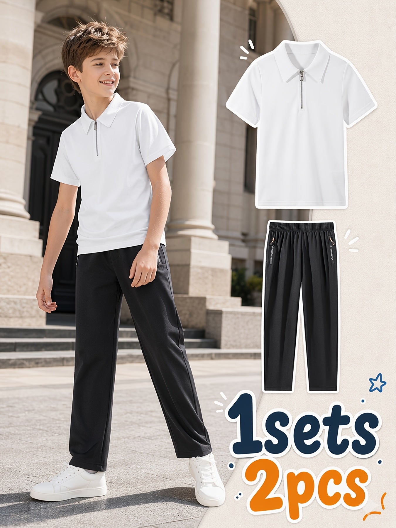 Boys' Spring/Summer Polo Shirt & Stretch Trousers Set