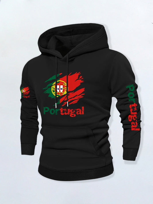 Men’s Portuguese Flag Casual Hoodie with Kangaroo Pocket