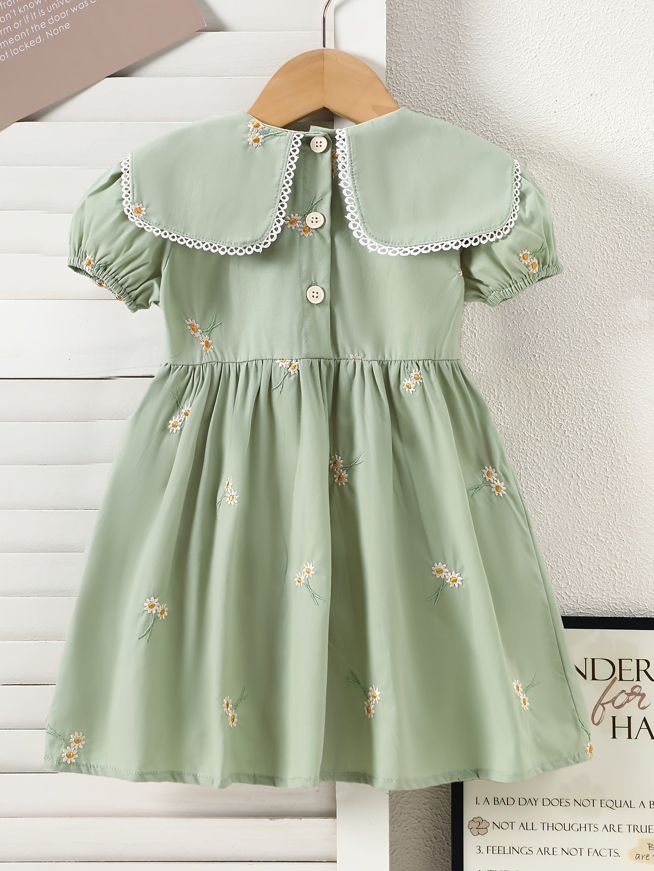 Girls' Summer Cotton Dress with Doll Collar and Floral Print