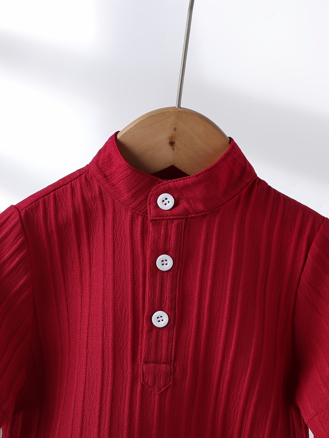 Boys' Casual Stand Collar Short Sleeve Shirt for Spring-Fall
