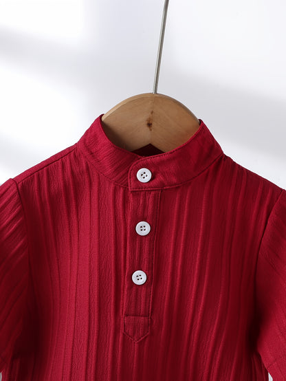 Boys' Casual Stand Collar Short Sleeve Shirt for Spring-Fall