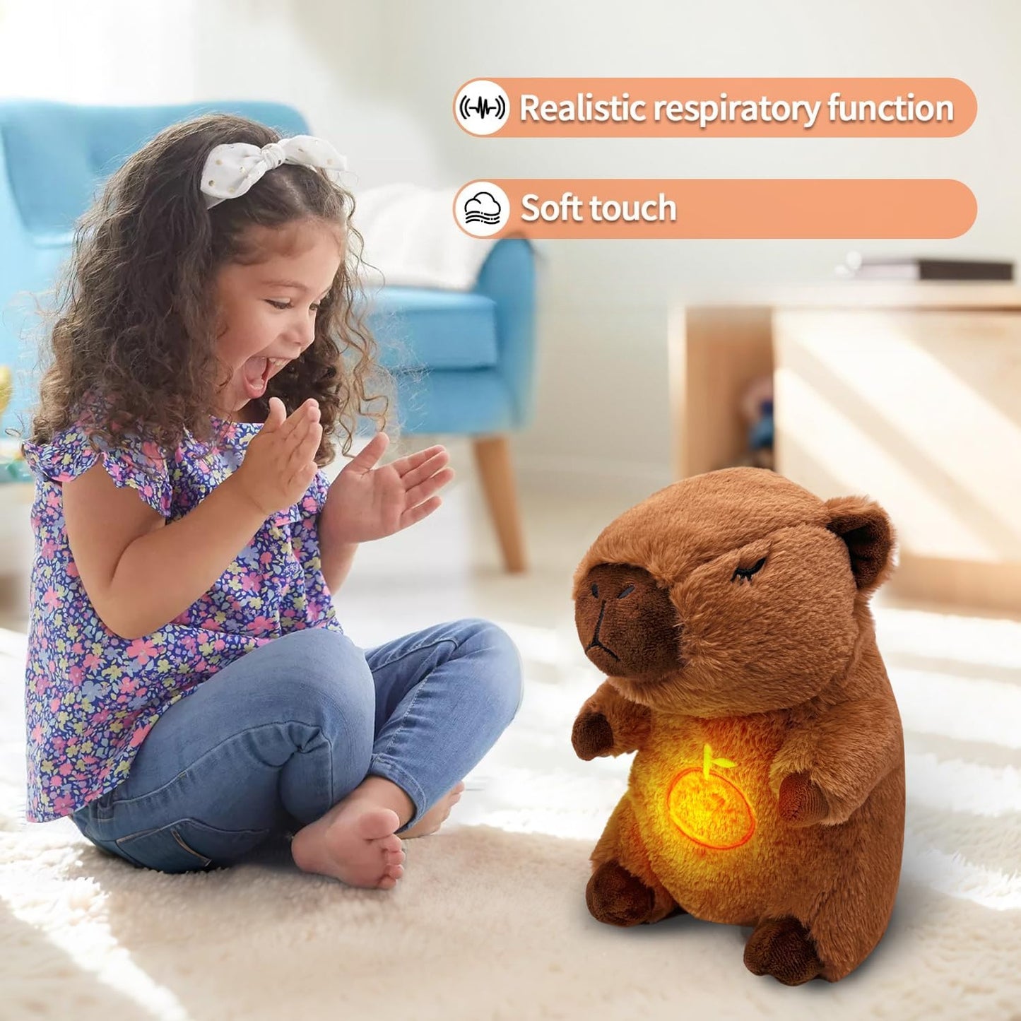 Stuffed Animal Capybara That Breathes, Featuring Realistic Breathing Movements And Calming Music Lights. A Portable Plush Toy Perfect for Birthday Gifts for Both Adults And Children