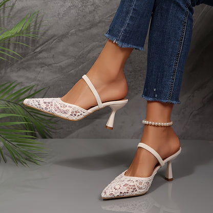 Women’s Summer Pointed Toe Mesh Stiletto Sandals with Strappy Back