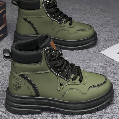 Men's Trendy Solid Ankle Boots, Comfy Non Slip Lace Up Durable Shoes for Men's Outdoor Activities