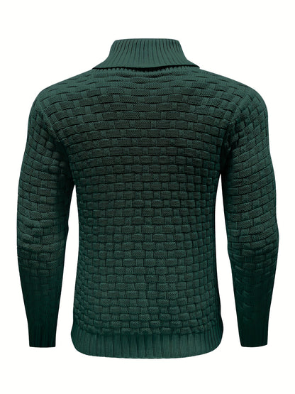 Men's Casual Waffle Pattern High Stretch Sweater, Chic Mature Pullover Sweater For Fall Winter