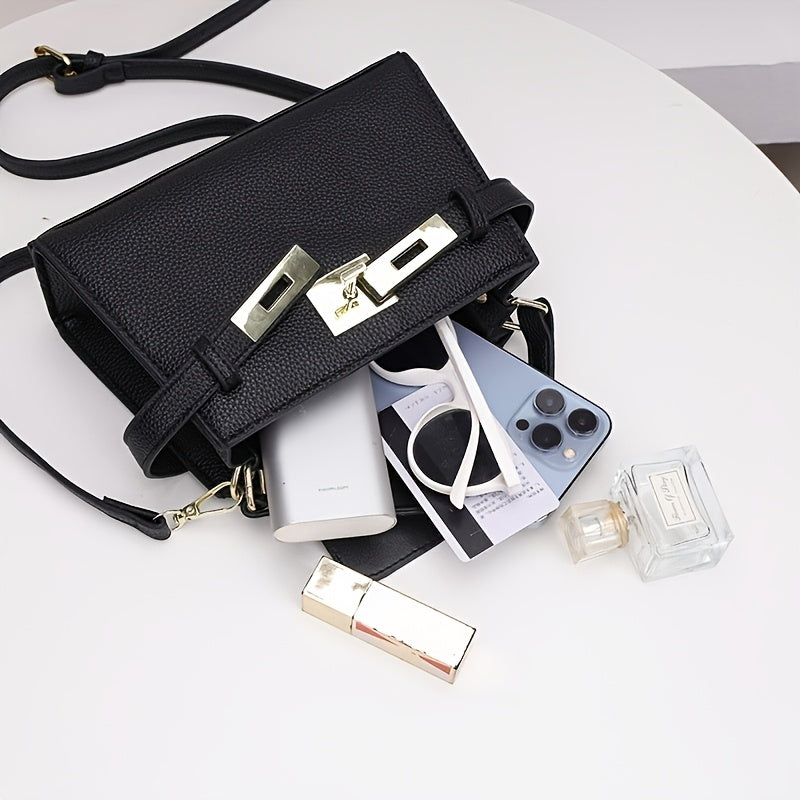 Women’s Solid Color PU Crossbody Bag with Adjustable Strap