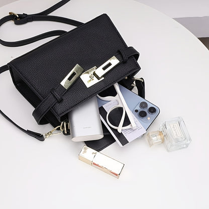 Women’s Solid Color PU Crossbody Bag with Adjustable Strap