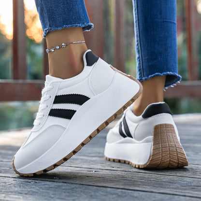 Women's Casual Low-Top Platform Sneakers with PVC Sole
