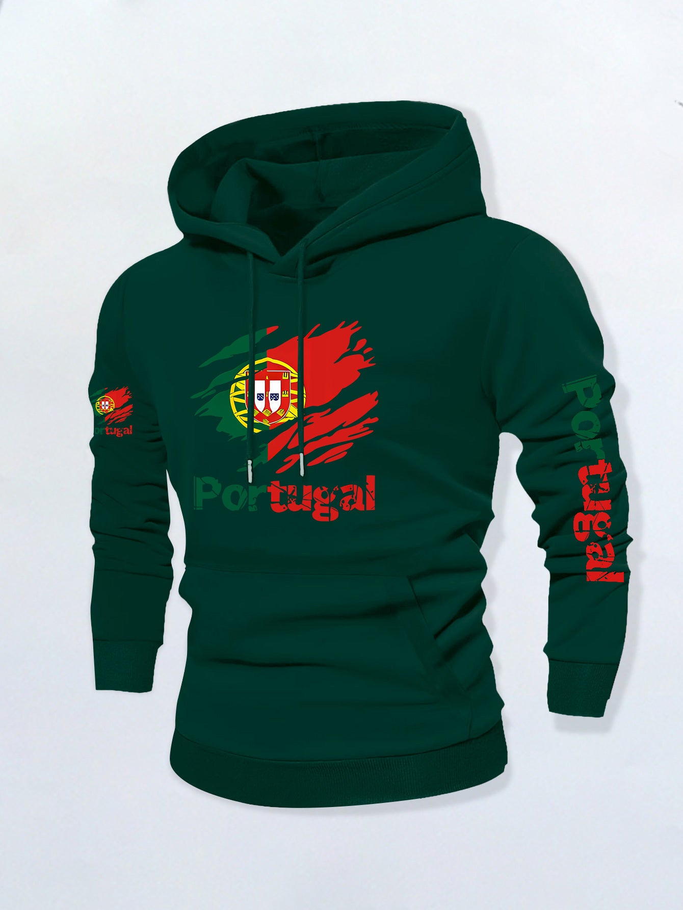 Men’s Portuguese Flag Casual Hoodie with Kangaroo Pocket