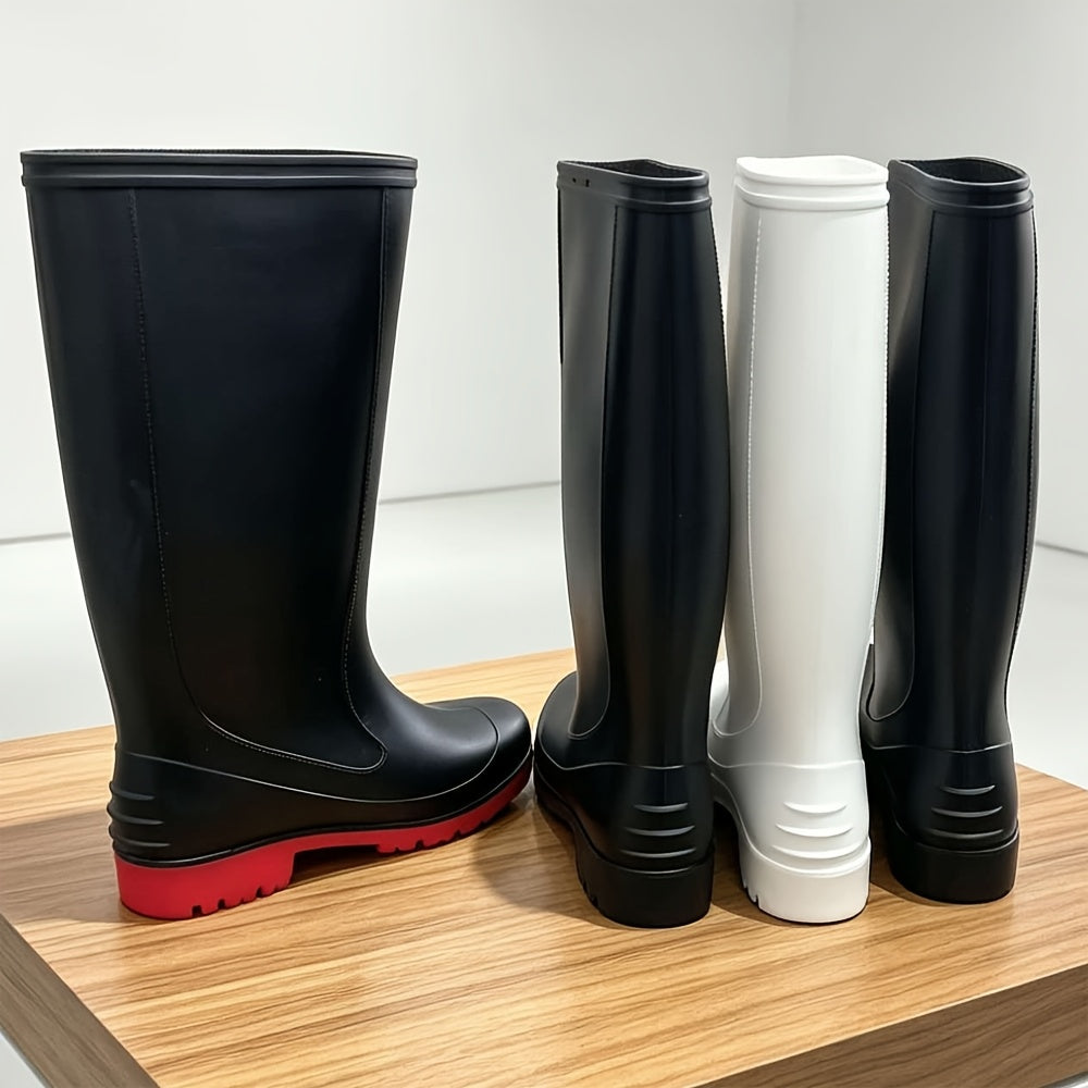 Unisex Tall Waterproof PVC Rain Boots with Non-Slip Soles