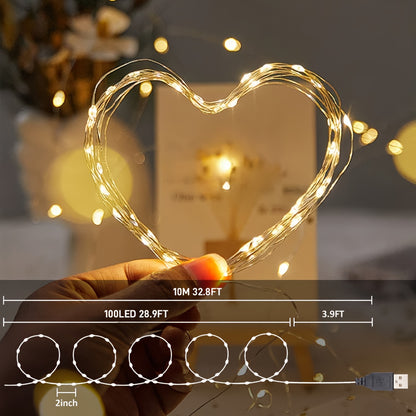 , USB LED string light, 100/50/30/10 LEDs, USB-Powered Christmas Tree & Fairy Lights, warm white, Ideal for Christmas, Halloween, Thanksgiving, wall decorations, autumn decorations, bedroom, living room, wedding, party, birth
