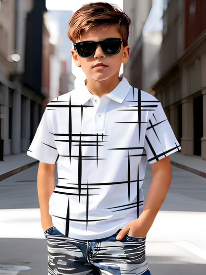 Boys' Summer Casual 3D Printed Short-Sleeve Polo Shirt