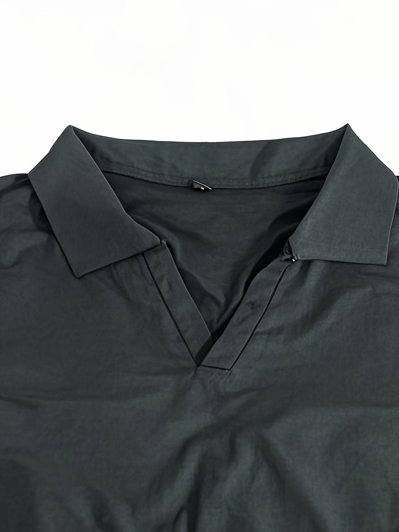 Men'S Casual Short Sleeve T-Shirt - Solid Black, Regular Fit, Button-Up Collar, Lightweight Polyester Blend for Spring & Summer, Spring Summer Apparel | Classic Collar Tee | Glossy Texture
