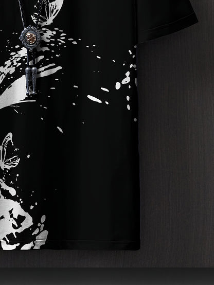 Men's Flat Shoulder Casual Butterfly Print Short Sleeve T-Shirt XT7119