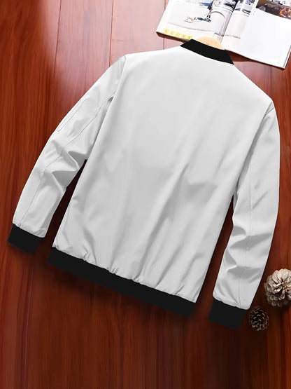 Men's Baseball Jacket - All-Season Zip-Up Coat with Zippered Pockets, Machine Washable Outerwear for Casual & Formal Events - Navy Jacket, Sleek Appearance