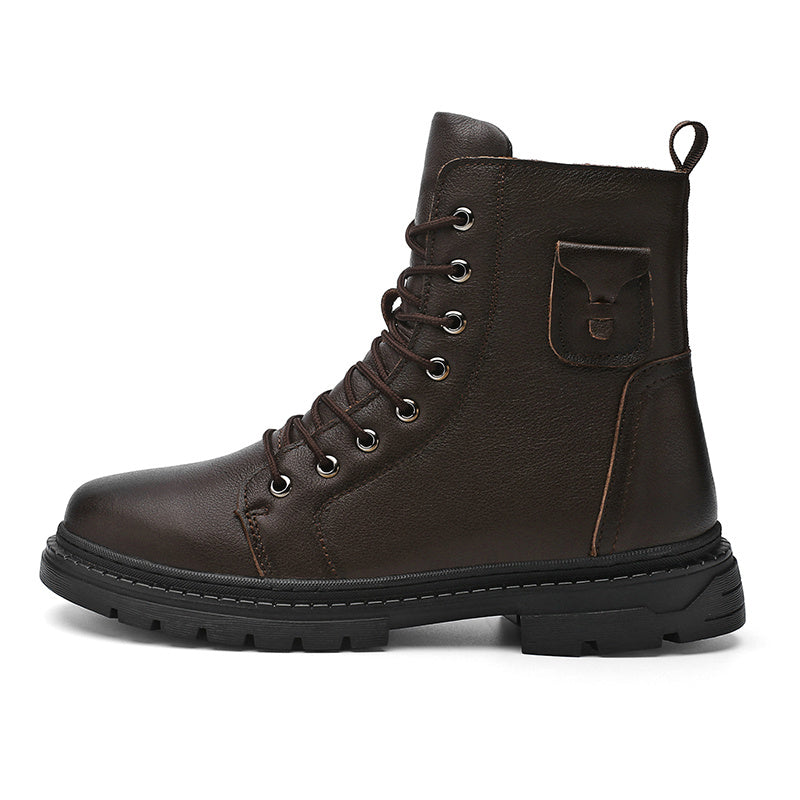 Men's Low-Top Casual Lace-Up Boots in Synthetic Leather