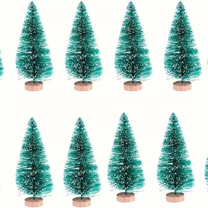 36pcs 5Cm/1.968 Inch Mini Snow Frost Tree Winter Mini Pine Base Bottle Brush Tree Plastic Winter Snow Decoration (Green) New Year Decoration Accessories, Artificial Snow Scenery Mini Pine DIY Decoration, Party Supplies, Home