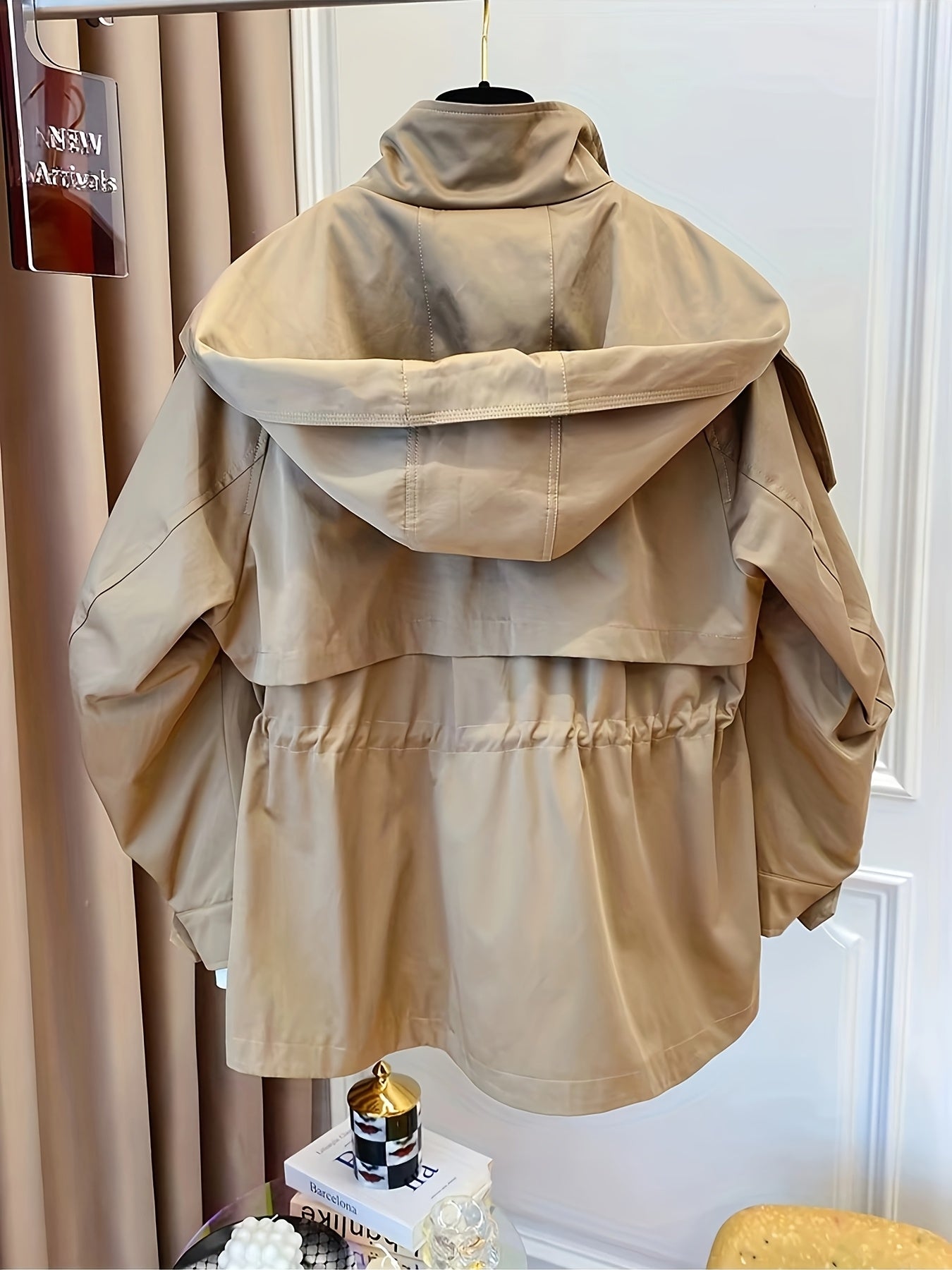 Women'S Casual Solid Color Polyester Overcoat with Drawstring Waist, Lapel Collar, and Chest Pockets - Spring and Fall Fashion, Comfortable, Non-Stretch Fabric, Casual Outerwear | Classic Long Sleeve | Nonstretch Materia