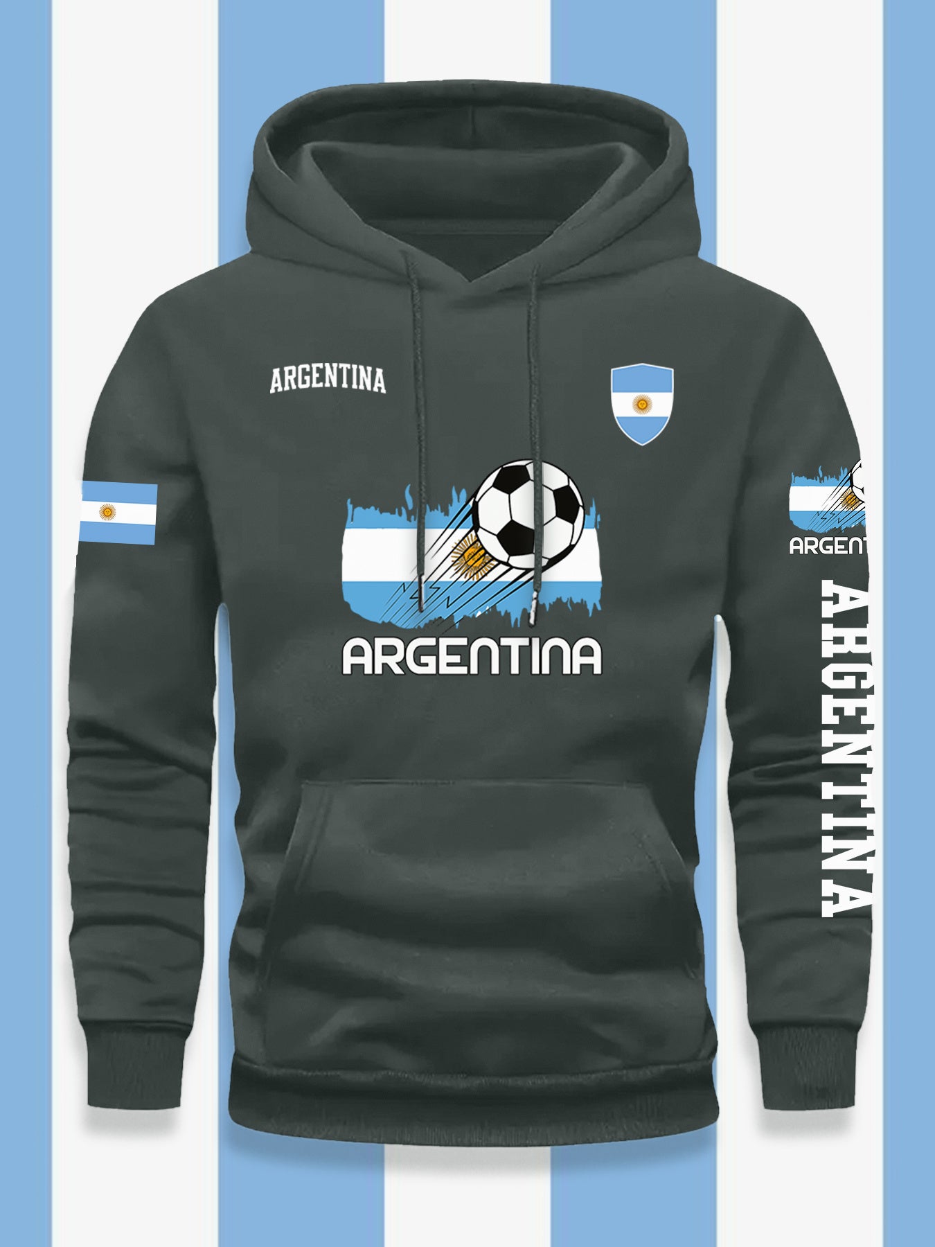 Men's Casual Hooded Sweatshirt with Argentina Flag Pattern